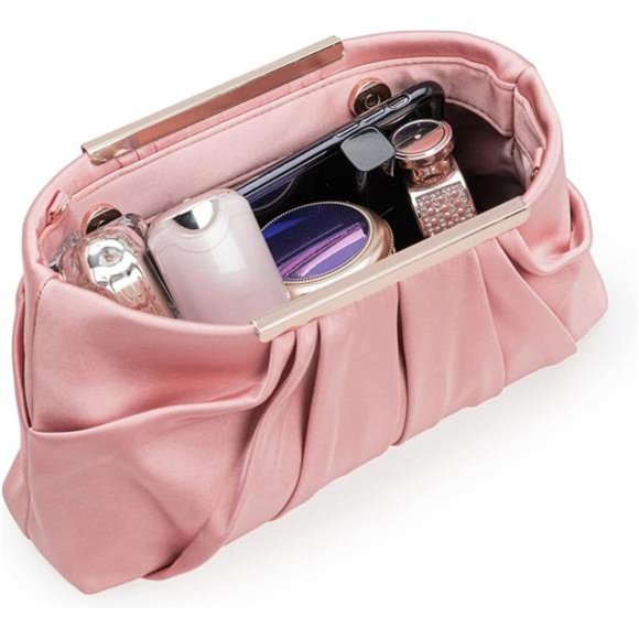 Clutch Evening Bag Elegant Pleated Satin Formal Handbag Simple Classy Purse - Picture 2 of 7